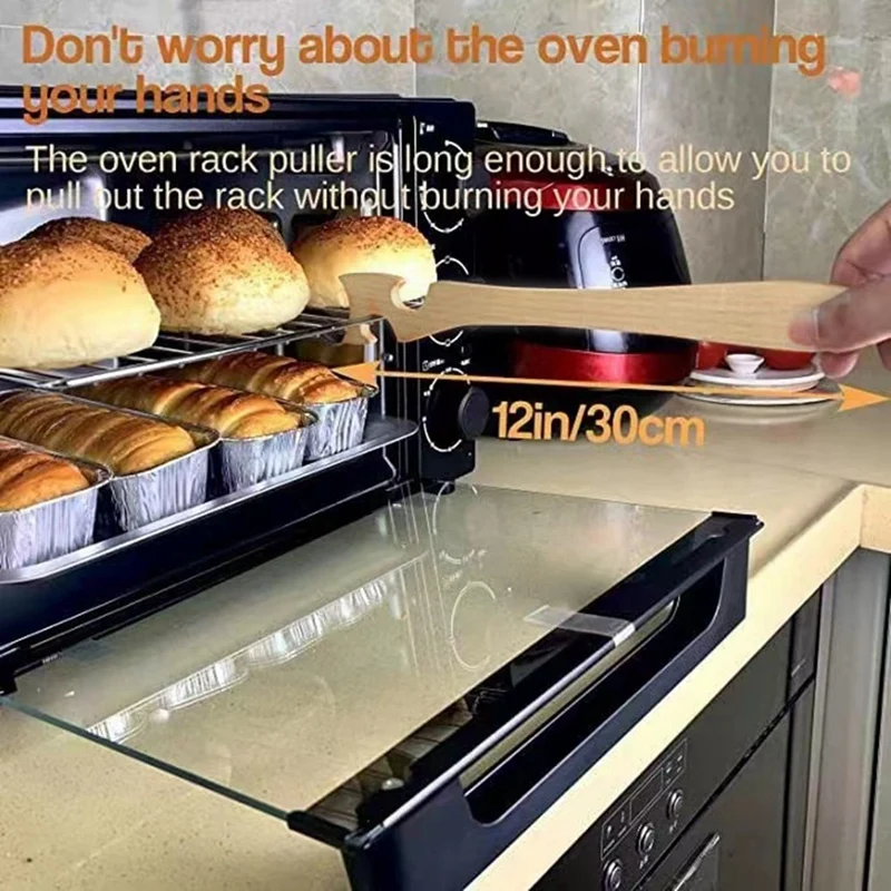 Estrattore per griglia del forno, gli accessori del forno sono realizzati in legno e lisci, il gancio per il forno ha una maggiore lunghezza della maniglia
