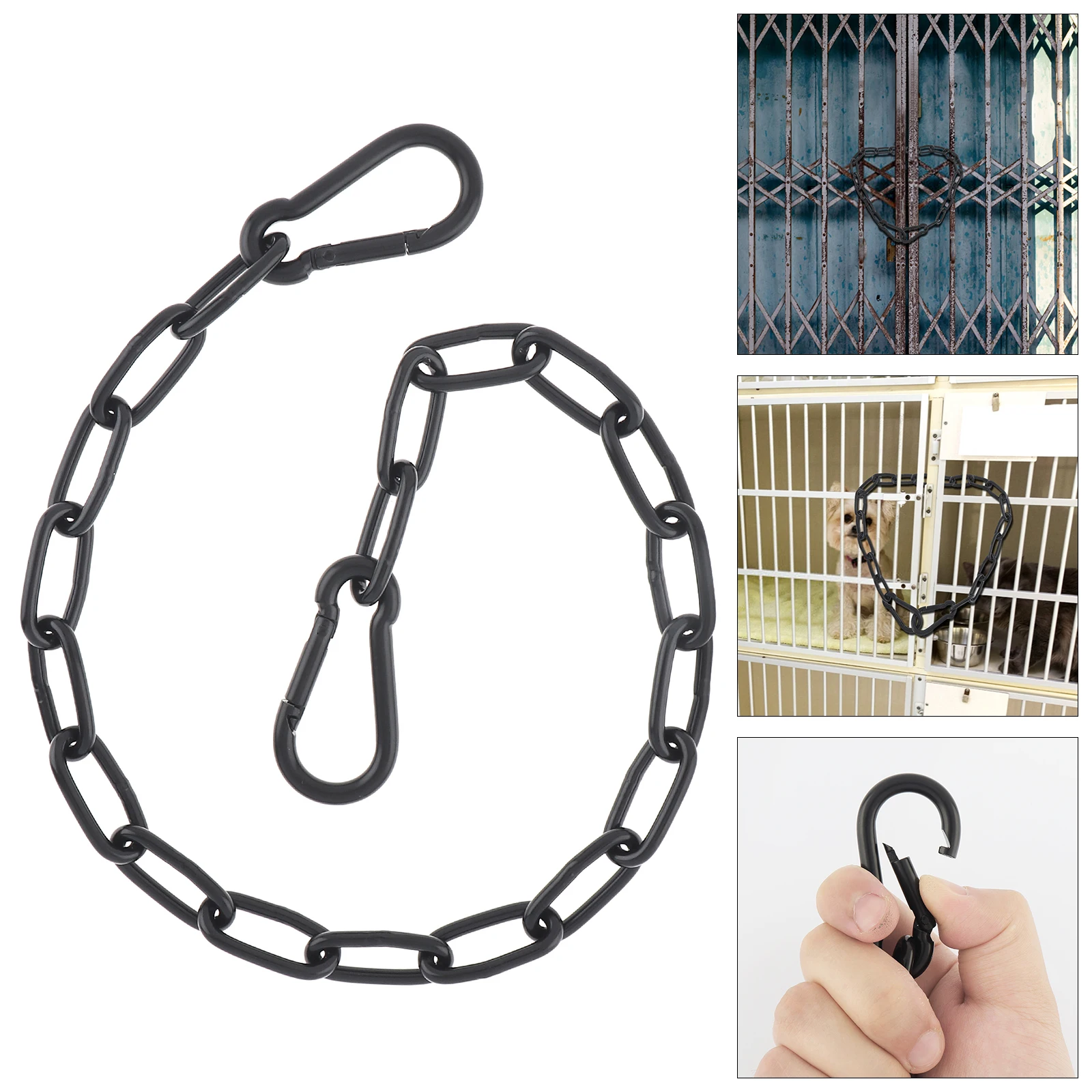 

24.8inch 4mm Stainless Steel Gate Link Chain Lock for Outdoor Fences/Pet Cages/Livestock with 2pcs Carabiners,Black Gate Latches