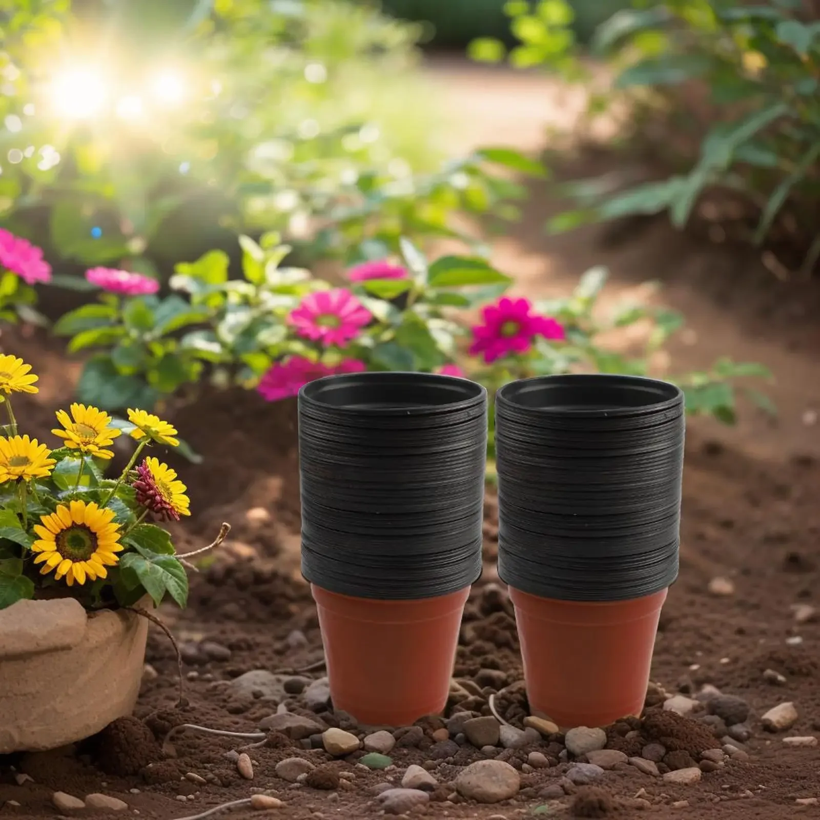 Round Plant Pots Set of 100 Designed for Young Plants and Cuttings with Effective Drainage System to Enhance Growth