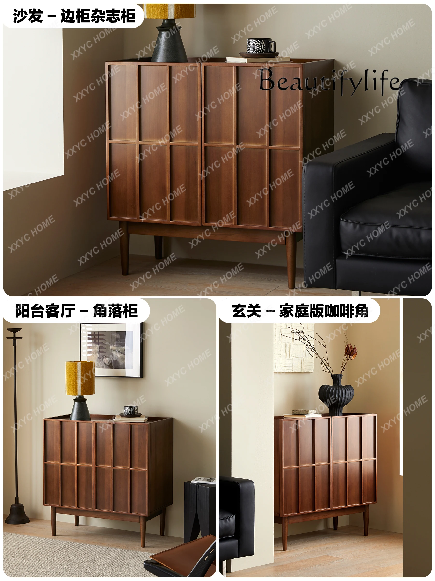 

Nordic Solid Wood Living Room Wall Storage Cabinet Middle and Ancient Storage Small Vertical Cabinet Wall Debris Curio Cabinet