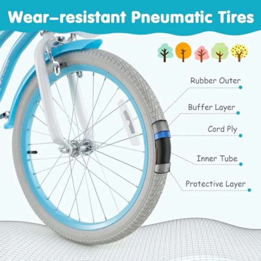 Bike 12 14 16 18 20 Inch Boys Girls Bike w/Adjustable Seat Removable Basket Handbrake Coaster Brake Training Wheels or Kickstan