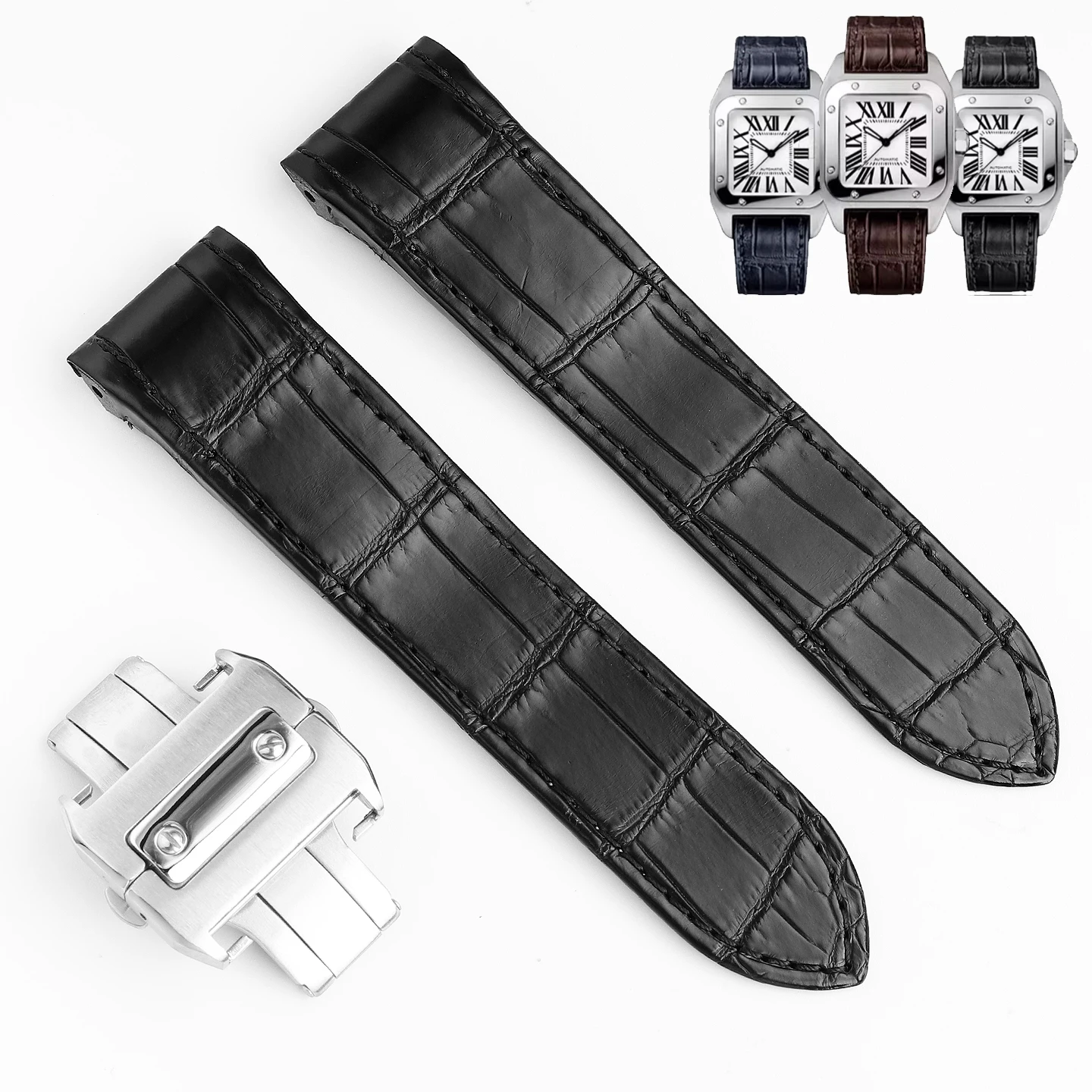 For Cartier Watch Straps Genuine Crocodile Leather Watch Bands Unisex Styles Santos Santos Tank Crocodile Leather Watch strap