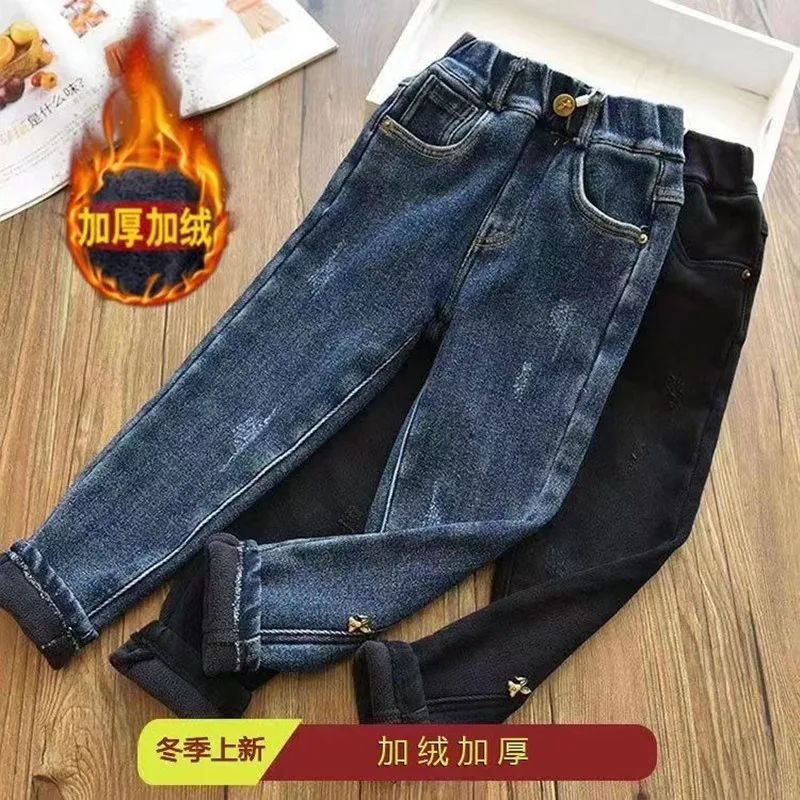 Velvet Winter Warm Pants Jeans For Girls Boys Fall Trousers Denim Pants Teenagers Kids Children\'s Clothing Boy Jeans