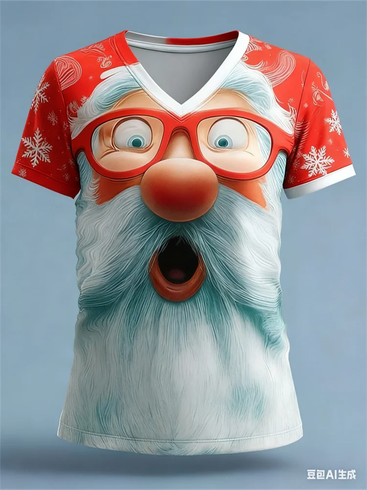 

Женские футболки с 3D принтом Санта-Клауса, повседневные топы с круглым вырезом и короткими рукавами, модные новогодние рождественские пуловеры унисекс, одежда