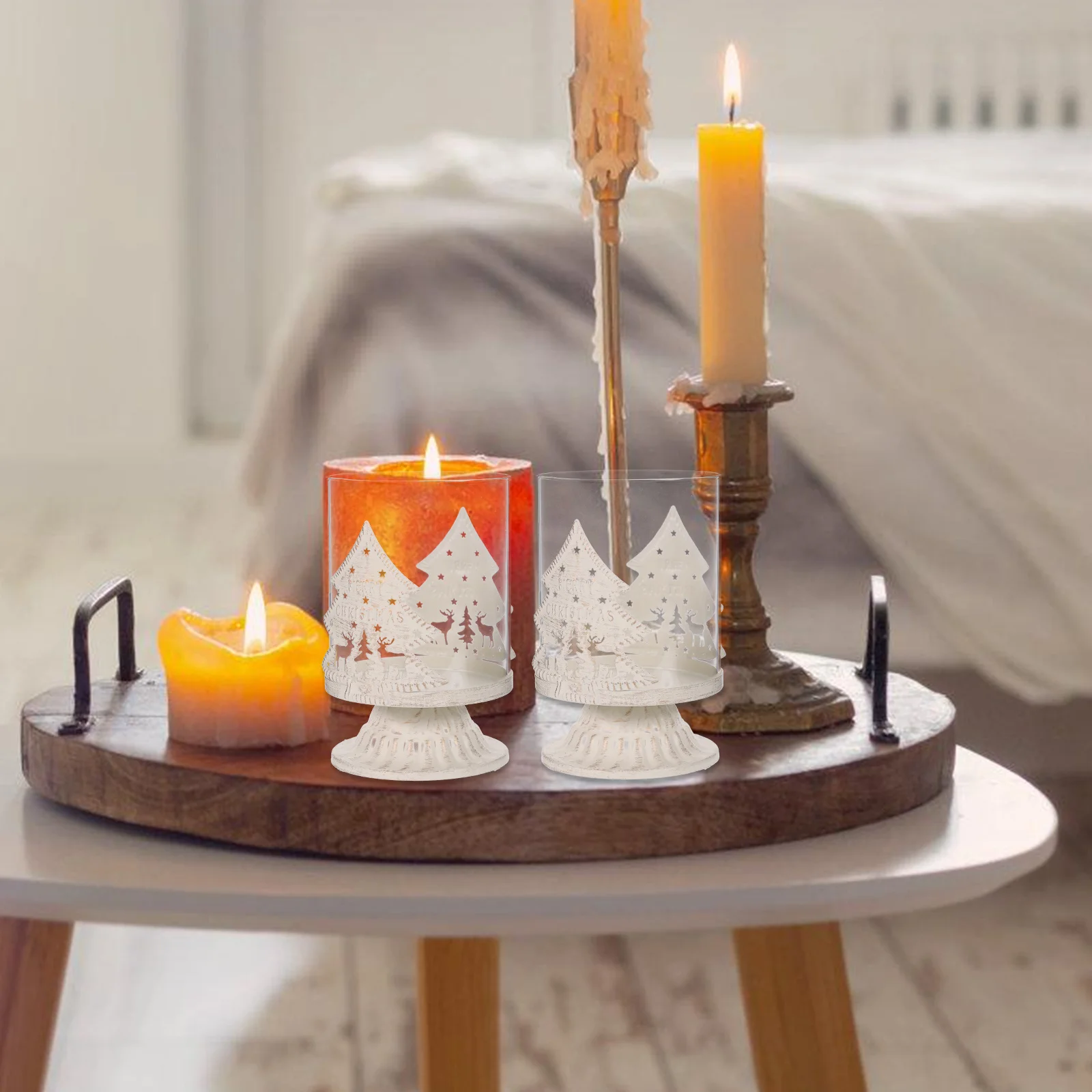 

2Pcs Christmas Deer Holders Decorative Xmas Stand Elegant Holiday Table Decoration Xmas Candleholder