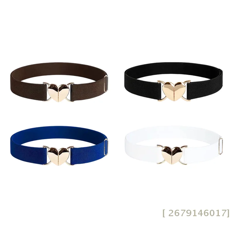 {YY26} Women Girls Adjustable Elastic Waist Belts With Heart Shape Metal Buckle Waistband For Coat Dress Accessories 〔YY26〕