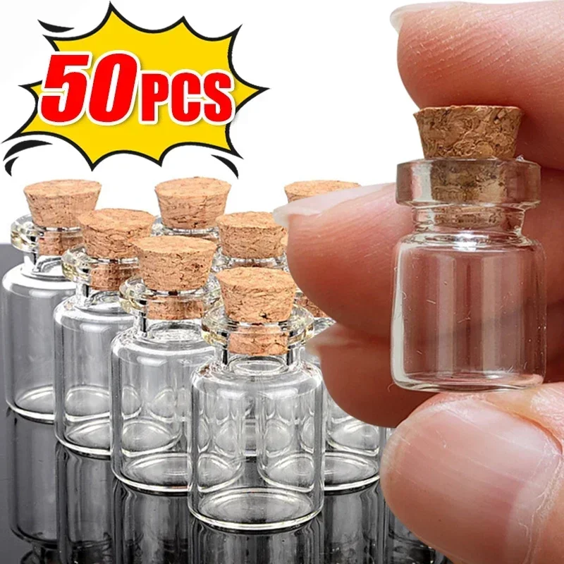Mini botellas de vidrio transparente con tapón de corcho, Vial de mensaje vacío DIY, tarro de deseos, decoración para fiesta de boda y Navidad, 10/50 Uds.