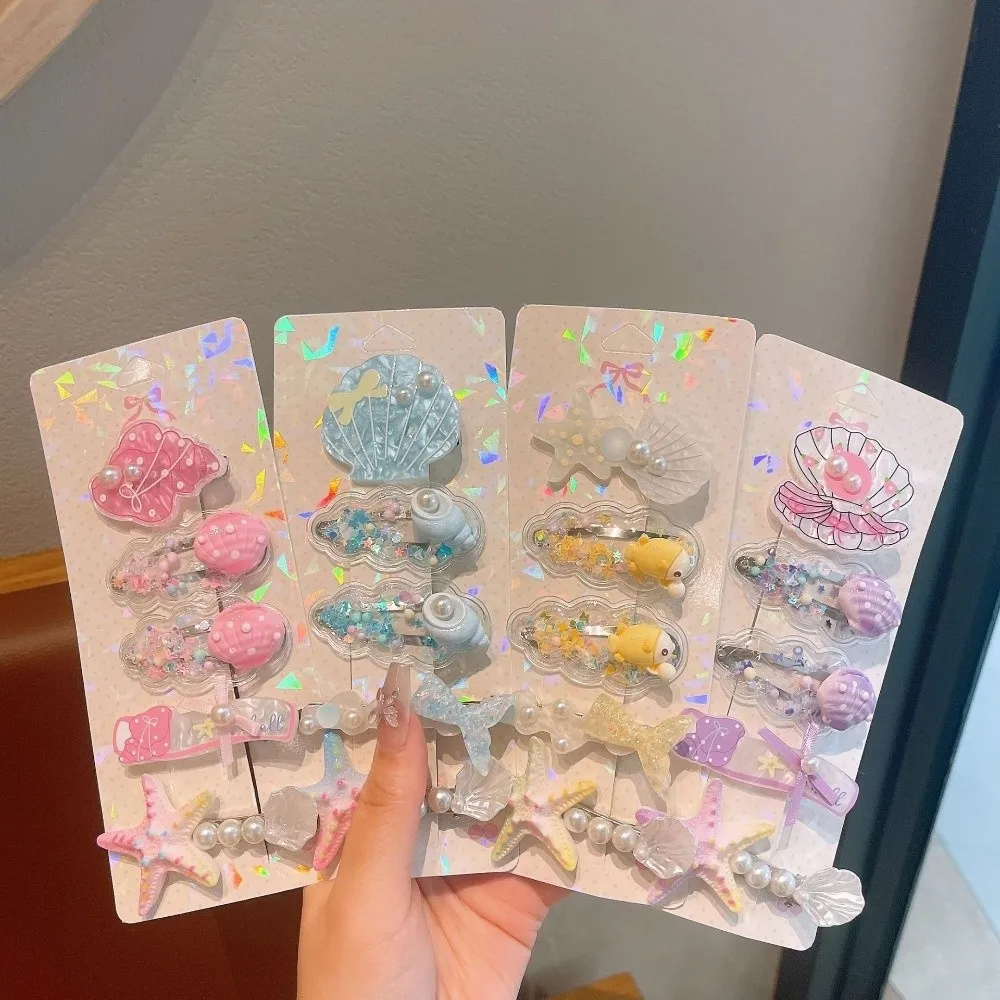 5pcs/Set Cute Sweet Shell Hair Clips Ocean Theme Lightweight Starfish Hairpins Side Clip Style Headwear For Girls