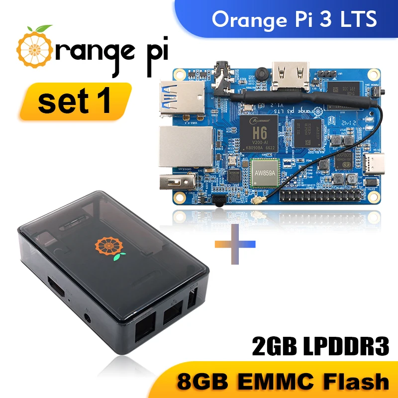 Orange Pi 3 LTS + حافظة كمبيوتر لوحة واحدة 2 جيجابايت رام Allwinner H6 8 جيجابايت EMMC تشغيل Android9.0 Ubuntu Debian OS لوحة تطوير تجريبية