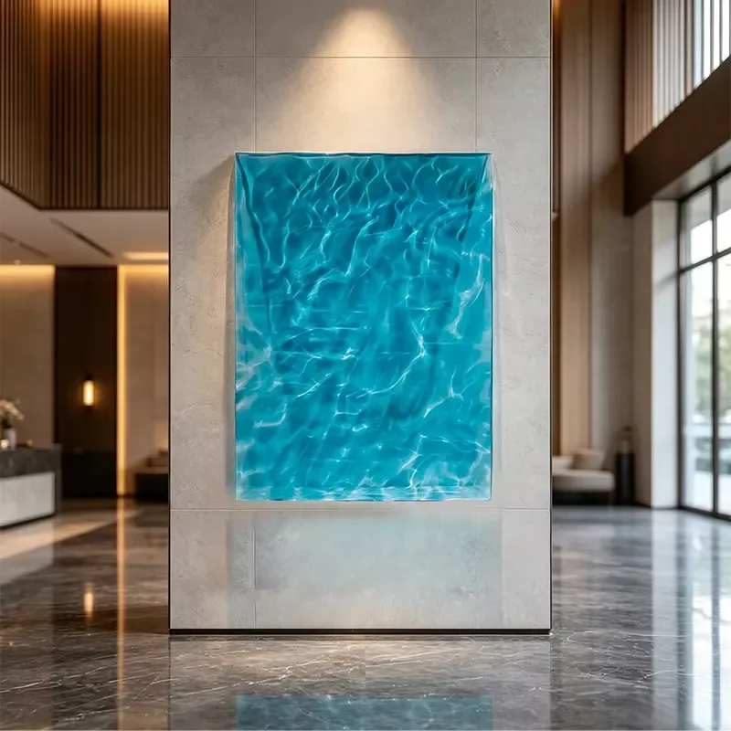 Professional Customizable 3D Water Effect Wall Art Blue Resin Office Building Decor Unique Ocean-inspired High-end Living