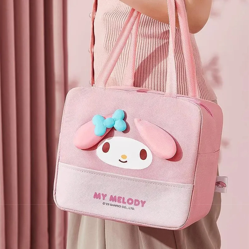 Sanrio Hello Kitty Lunch Bag Cute Cinnamoroll My Melody Aluminum Foil Thickened Picnic Bento Box Travel Portable Keep Warm Bag