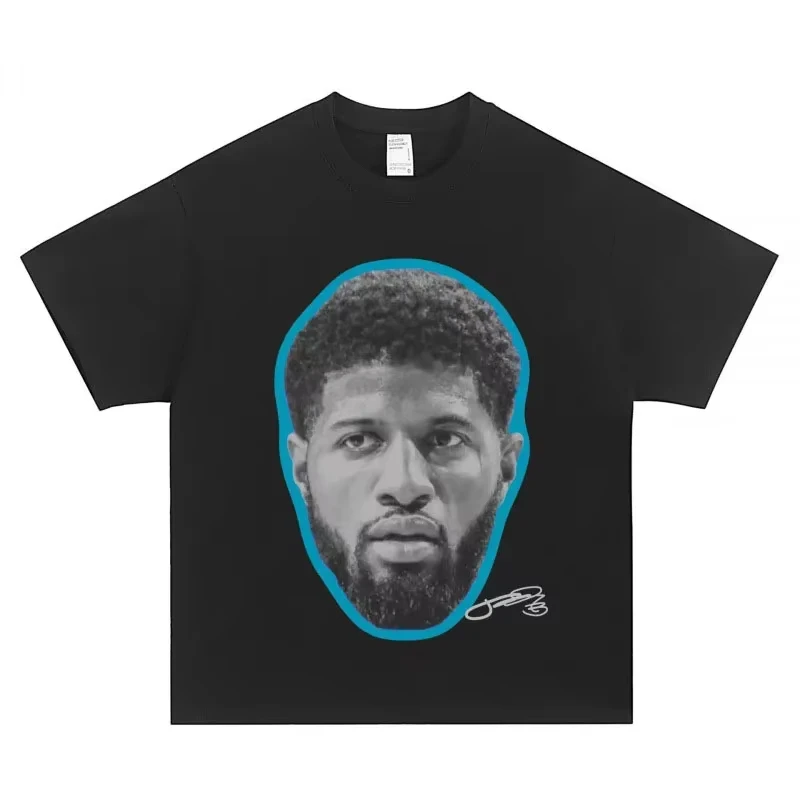 

American Short-sleeved T-shirt for Men Basketball Jersey American Retro Print Pure Cotton Half-sleeve T-shirt Streetwear Unisex