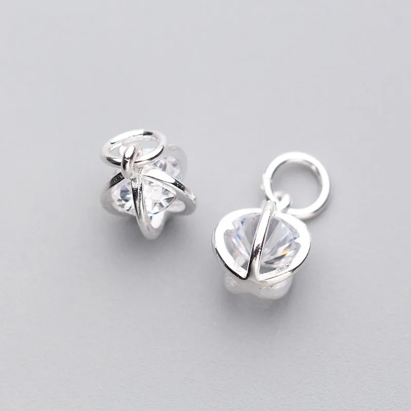 

S925 silver inlaid zircon three-dimensional hollow ball pendant DIY handmade jewelry accessories