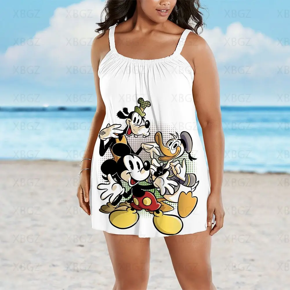 Summer Dresses Woman 2022 Print Plus Size Outfits Women's Free Shipping Minnie Mouse Disney Beach Dress Sling Sleeveless Mickey