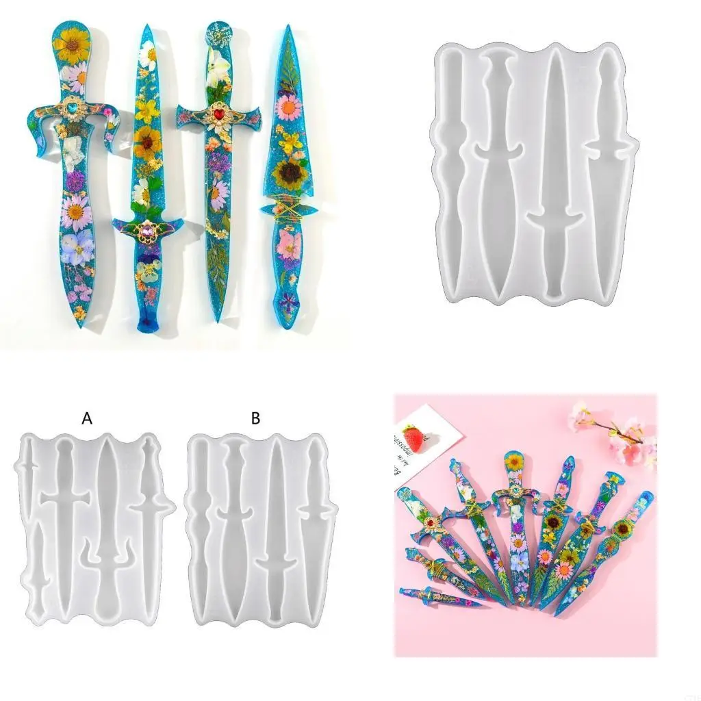 Crystal Decoration Mold Sword Cutter Knife Pendant Silicone Mould DIY Resin Mold for Jewelry Crafts Casting