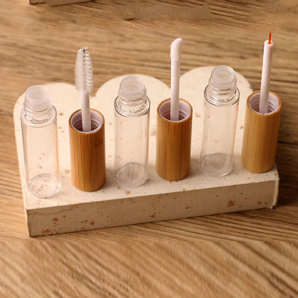 8ml Natural Bamboo  Mascara Container Bottle with Brush DIY Lid Lip Gloss TubeEmpty Cosmetic Packing Refillable Bottles Vials