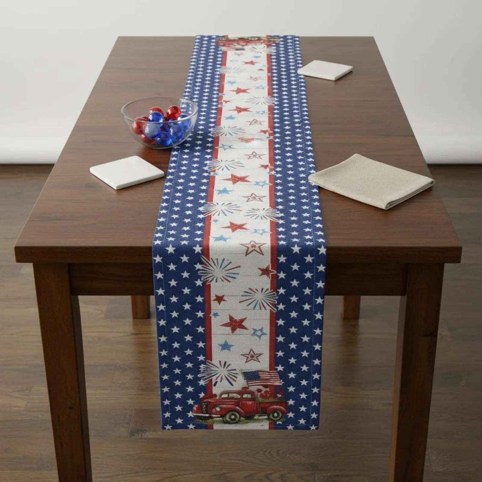 American Flag Table Runner Printed Pattern Stellar Shapes and Stripes Dining