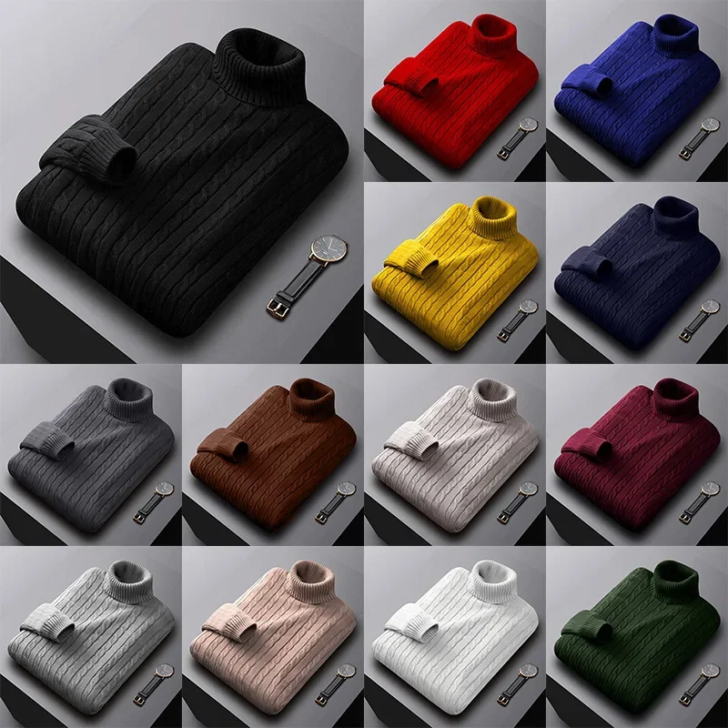 Solid Color Men's Turtleneck Sweater Trendy Korean Loose Large Size Casual Versatile Knit Pullovers Casual Mens Clothing