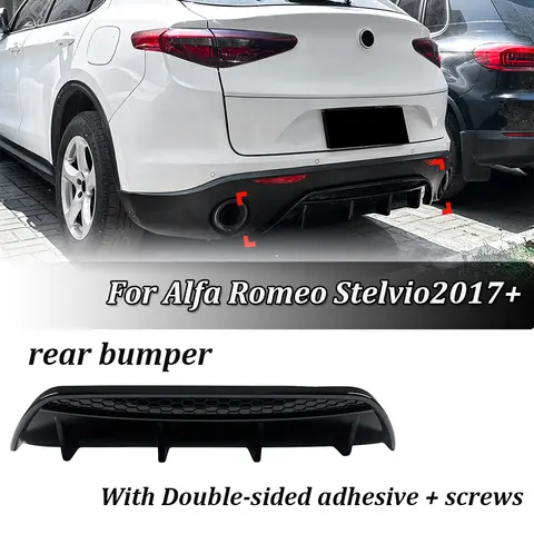 자동차 후면 범퍼 디퓨저 광택 블랙 ABS 소재 후면 립 Alfa Romeo Stelvio 2017 + 자동차 외관 수정 액세서리