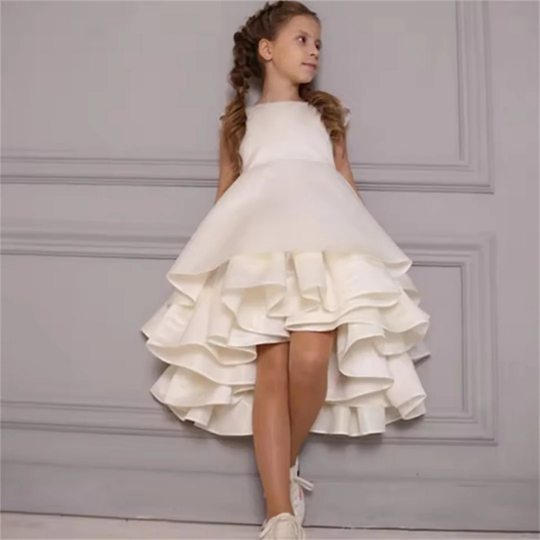 Vestidos de comunión con volantes en capas simples, vestido de princesa pequeña con flores para niña, fiesta de boda, baile de graduación, desfile de belleza