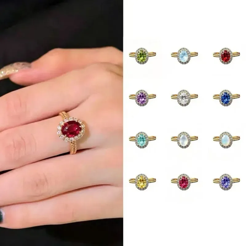 S925 sterling silver Princess Diana model December birthday stone oval circumference inlaid colored treasure ring women's