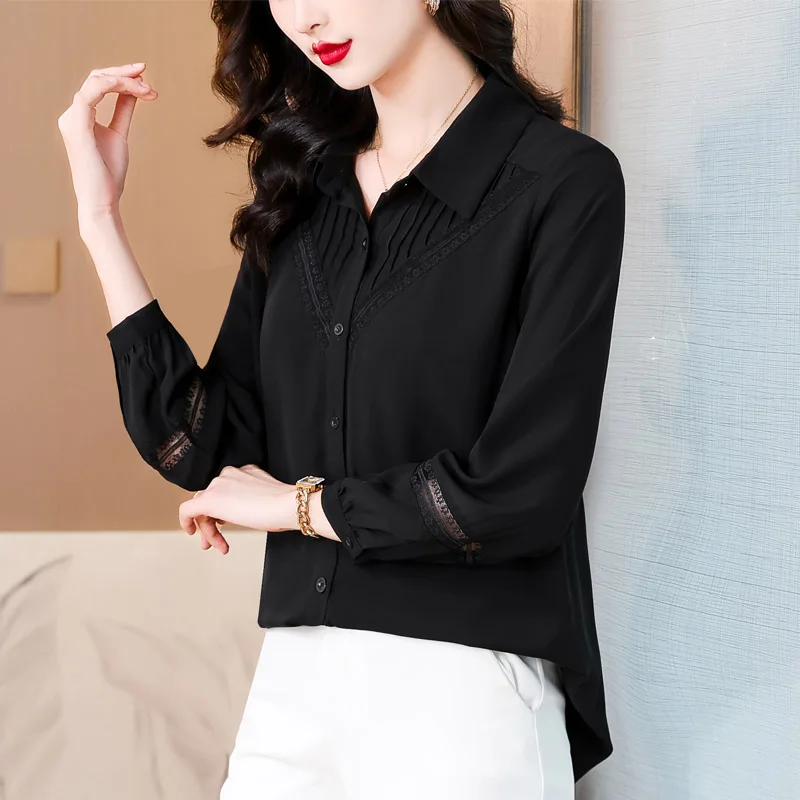 Women Clothes Loose Solid Tunics Spring Casual Temperament Elegant Long Sleeve Shirt Female Top Vintage Fashion Blouse