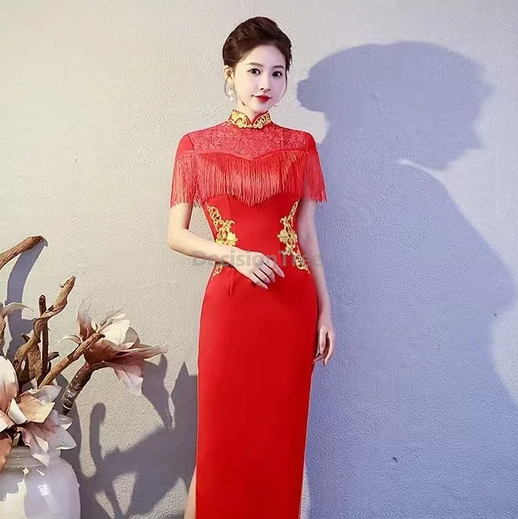 

Модное ципао 2026 года с бахромой в китайском стиле для вечеринок, элитное, роскошное, элегантное, молодежное женское ципао