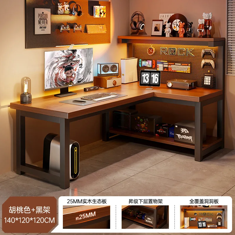 

Modern White L-Shaped Computer Desk with Hole Desk Integrated Household Bedroom Study Table, Corner Laptop Stand E-sports Table
