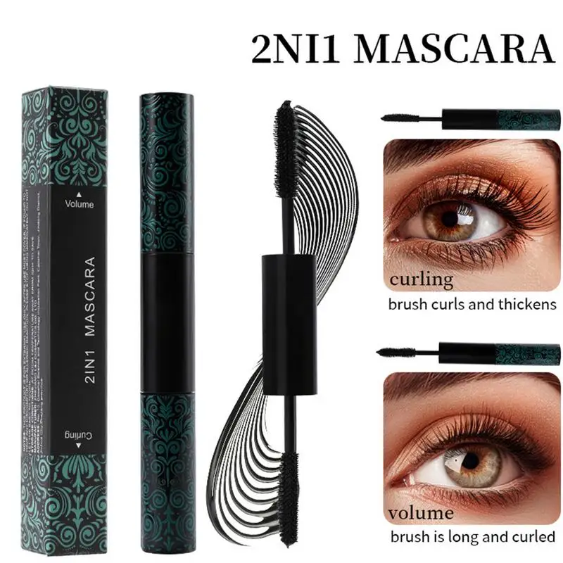 New Mascara Waterproof Moisturize Lasting 2 in 1 Eye Makeup Slender Curly Thick Eyelash Fashion Black Mascara