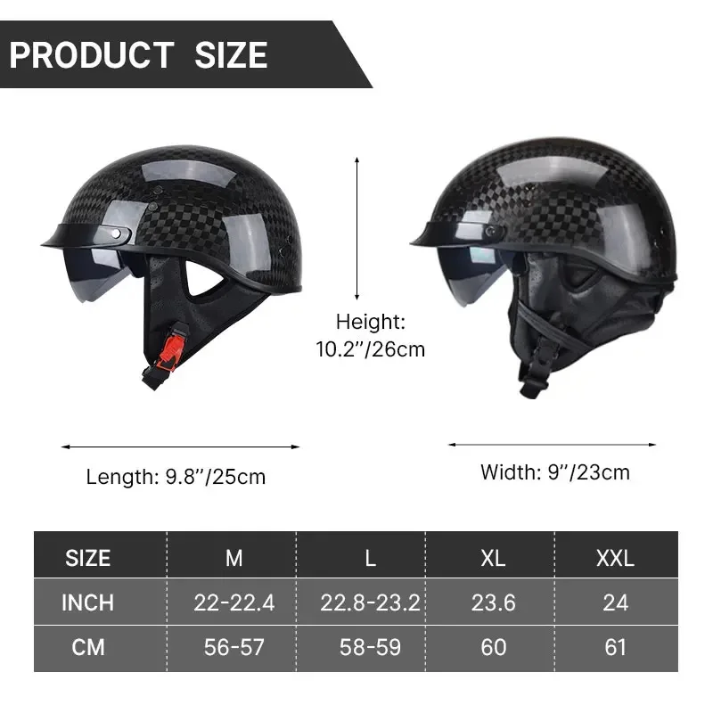 Super Light Glossy 3K Carbon Half Face Helmet Adjustable Smoke Visor Comfort Wear Urban Short Trip Weekend Leisure Riding