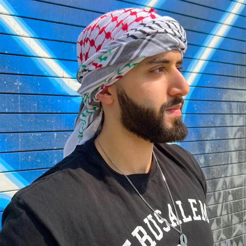 아랍 남성 스퀘어 Keffiyeh Shemagh 스카프, 이슬람 남성 머리 스카프, 중동 숄, 이슬람 의류, 남성 히잡 터번