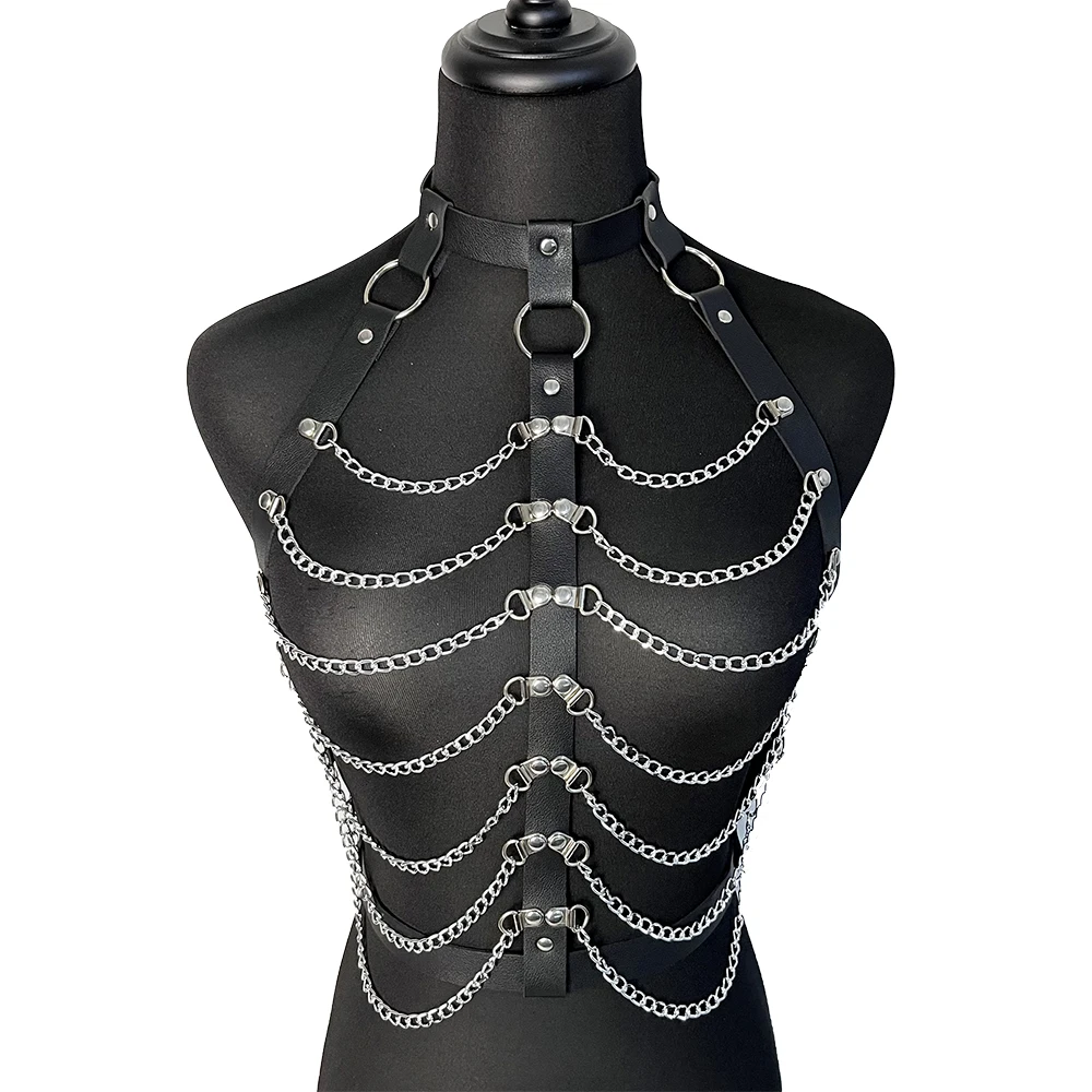 Chain Body Harness Sexy Corset Leather Lingerie Chest Harness Bondage Sexy Underwear for Woman Goth Harajuku Belt Sex Costume