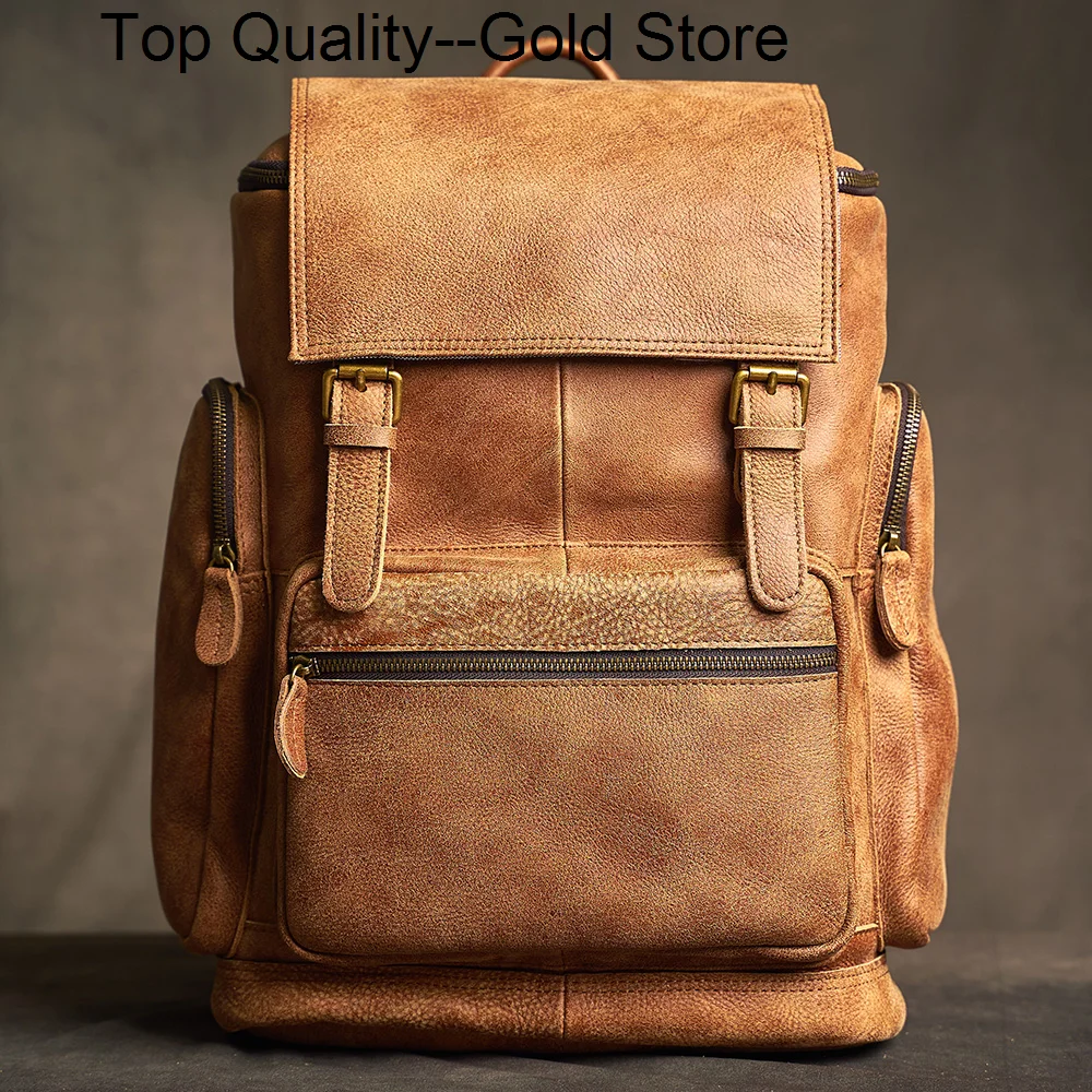 Genuine Leather Men's Backpack Nature Cowhide Computer Fashion Bag Frosted For 16inch Laptop