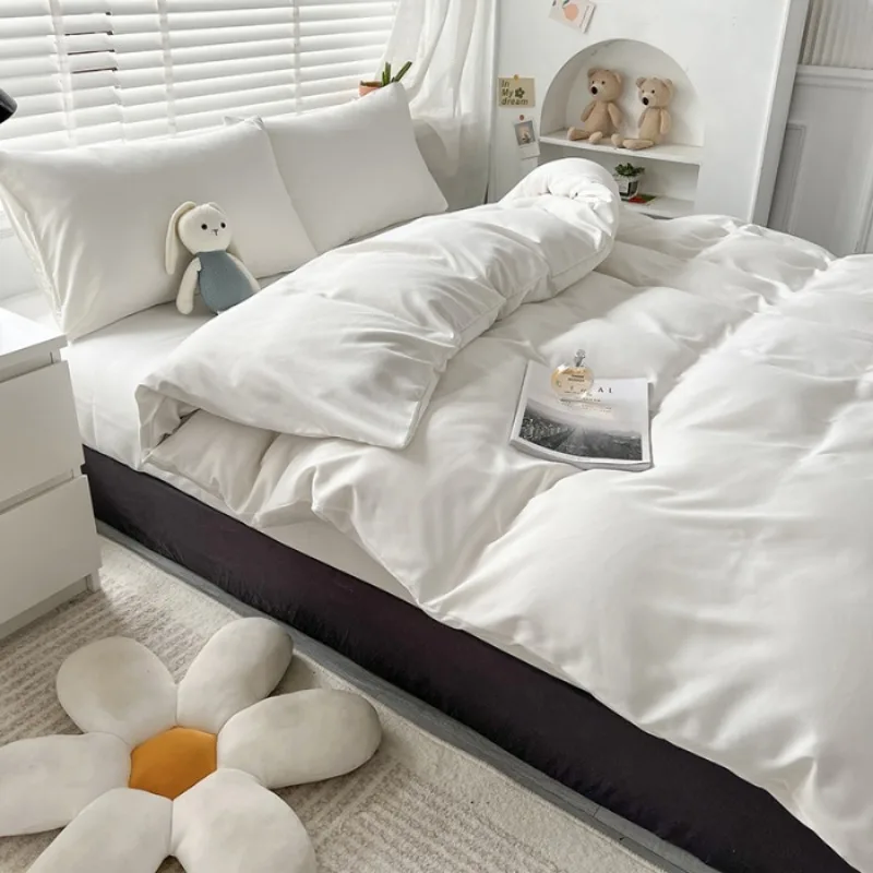 

2025 new solid color four-piece bed sheet quilt cover simple student dormitory washed cotton three-piece bedding