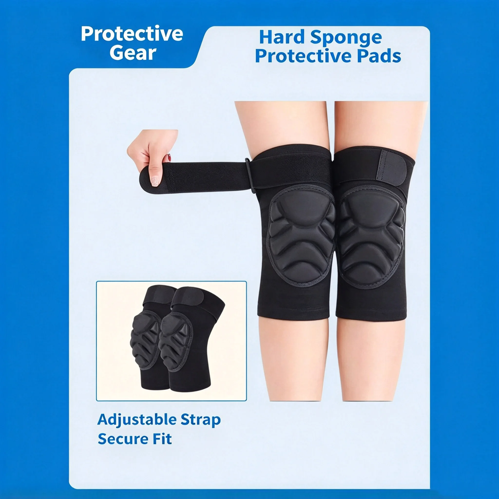 Adjustable Strap Tactical Knee Pads EVA Shock Absorption Anti-slip Knee Protector for Outdoor Cycling Skating Sports Protective