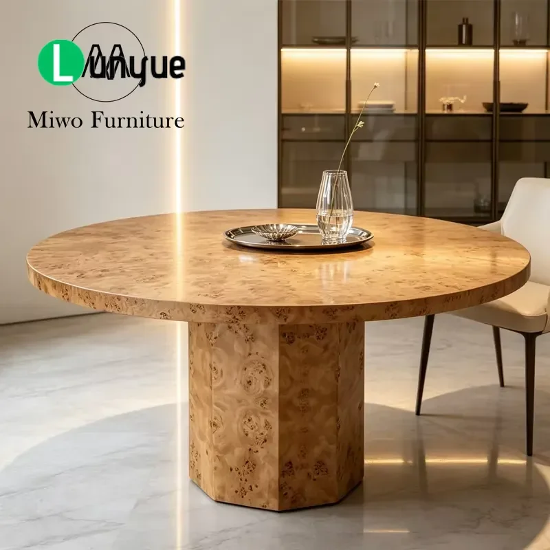 Nordic Round Dining Table and Chair Set Wood Grain Modern Kitchen Furniture for Home Villa High End Solid Wood Dinner Table