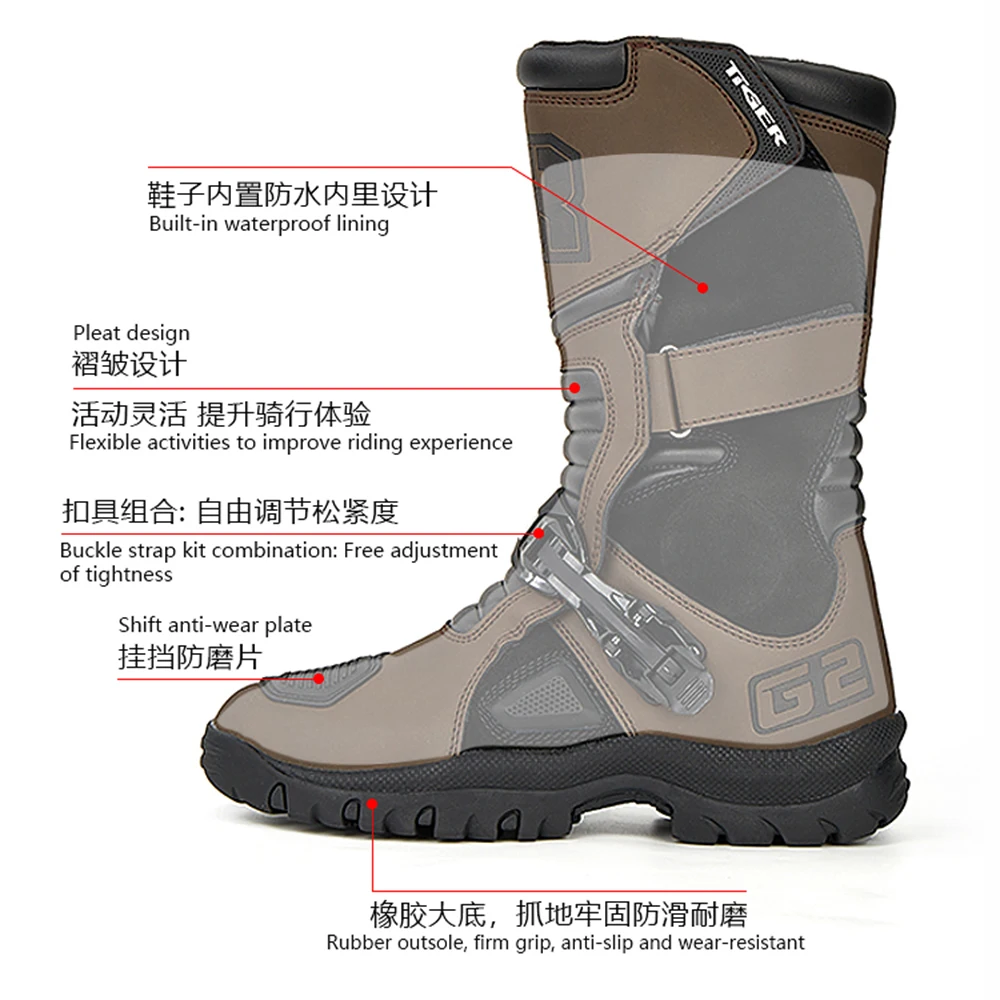 Sapatos impermeáveis de motocicleta, Botas de corrida Off Road, Amortecimento desodorização, Botas Rodoviárias Resistentes ao Desgaste