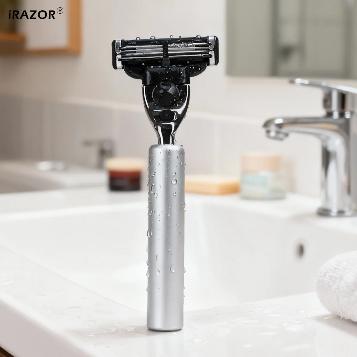 iRAZOR Classic Men's Beard Shaving Razor with Aluminium Handle 3-Layer Mach 3 Blade Hair Removal Shaver Grooming Tool for Gift