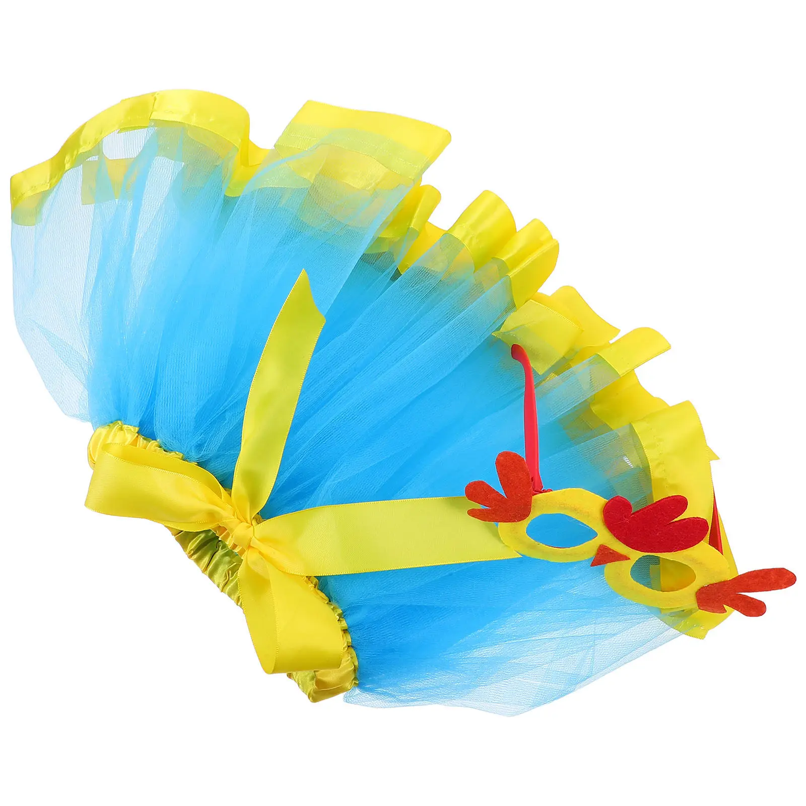 1Set Vibrant Colorful Tutu Skirt for Girls Toddler Tulle Party Dress Up Set with Matching Chick Glasses Breathable Comfortable