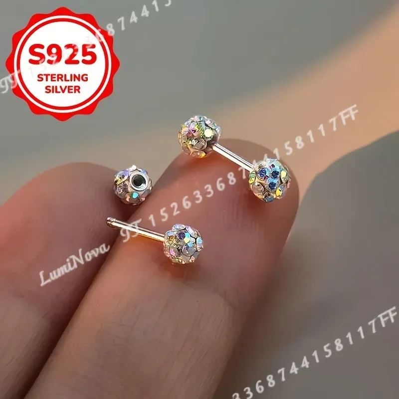 Women S925 Silver Hypoallergenic Sparkling Spherical Earrings Fashion Party Jewelry for Daily Shopping and Gatherings