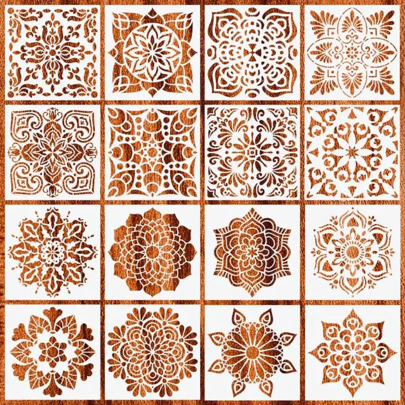 conjunto 15 camadas de 15 centimetros mandala geometria faca voce mesmo template stencils pintura coloracao embossing recados album de fotos de parede decorativo 16 pecas 01