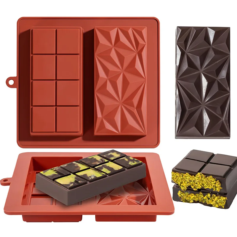 Chocolate Bar Mold Silicone Thick Chocolate Bar Mold Durable Rectangle Pistachio dubai Chocolate Bar Break Apart Candy Molds