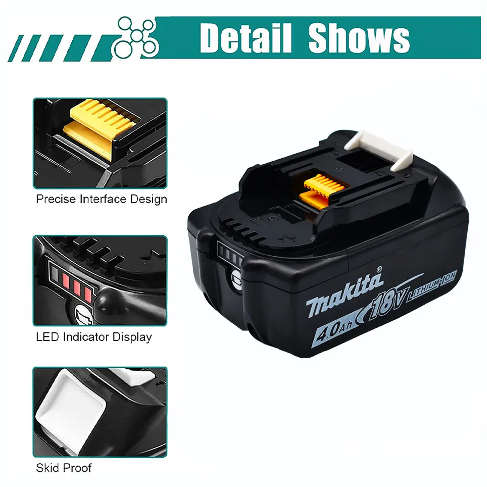 Imagem -04 - Makita 18v 4.0ah Original com Led Lithium Ion Bateria de Substituição Lxt Bl1860b Bl1860 Bl1850 Ferramenta Elétrica Recarregável