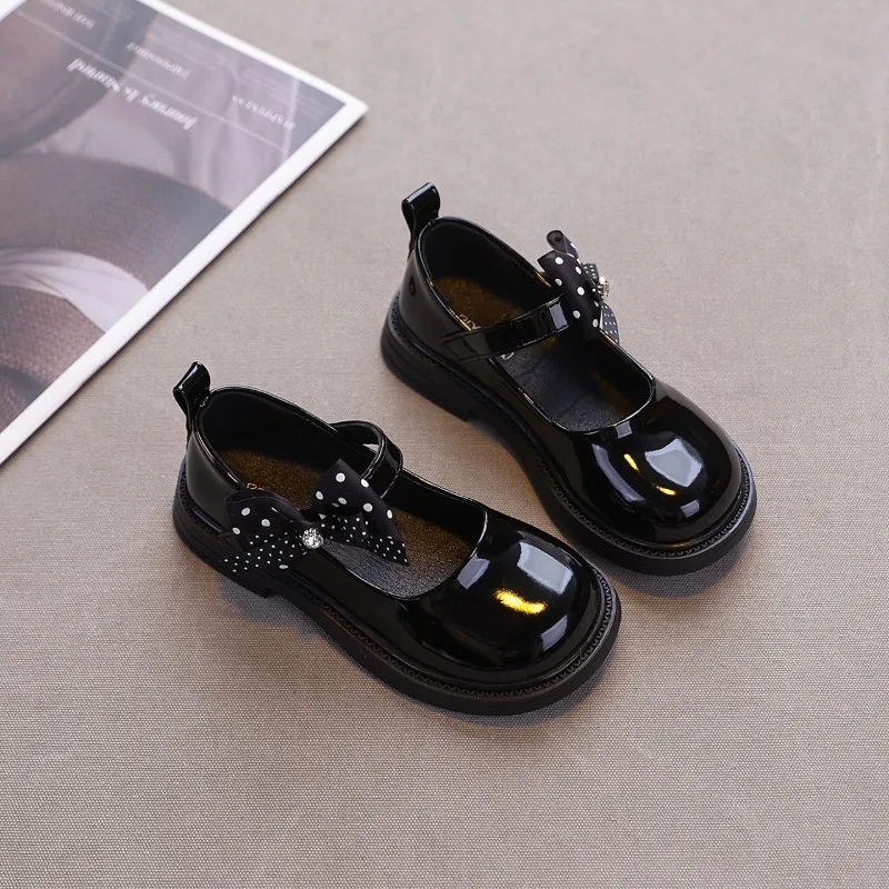 Mumoresip Kids Mary Jane Shoes Polka Dot Bow Little Girls Perform Leather Shoes Princess Catwalk Children's Dress Party Shoes