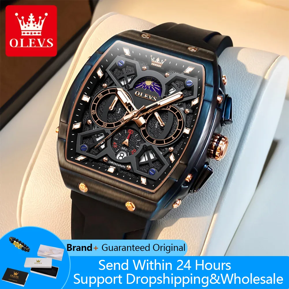 

OLEVS 2942 Quartz Watch For Men Luxury Chronograph Date Waterproof Luminous Wristwatches Moon Phase Big Dial Original Man Watch