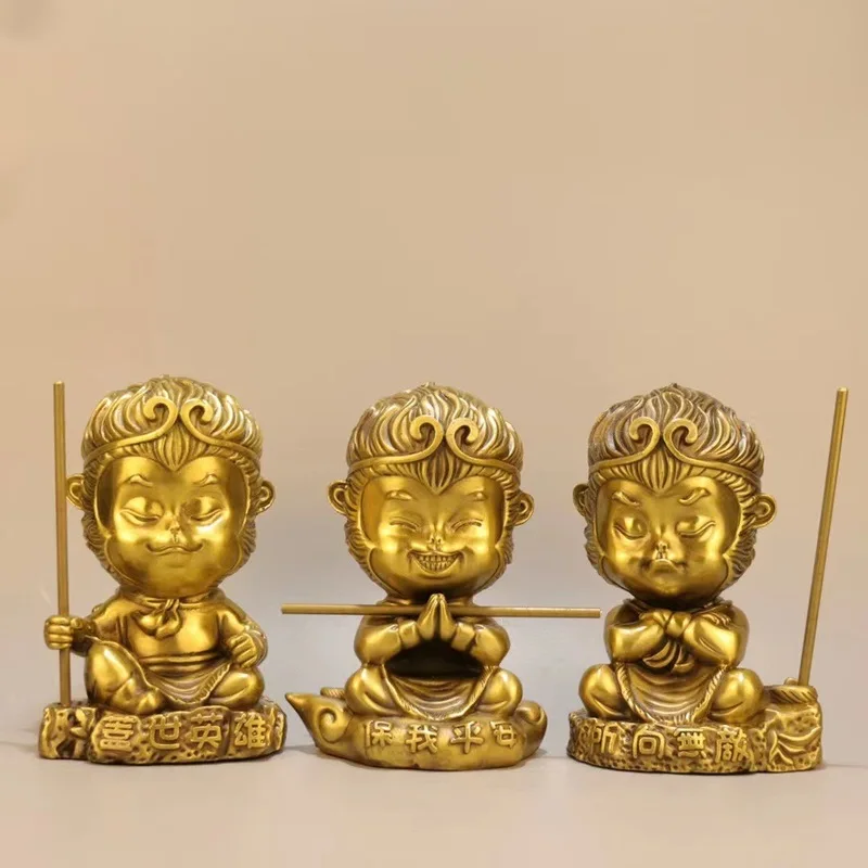 《Monkey King》Monkey King Figurine in Pure Brass - Monkey King of the Fighting Saints for Office Desktop