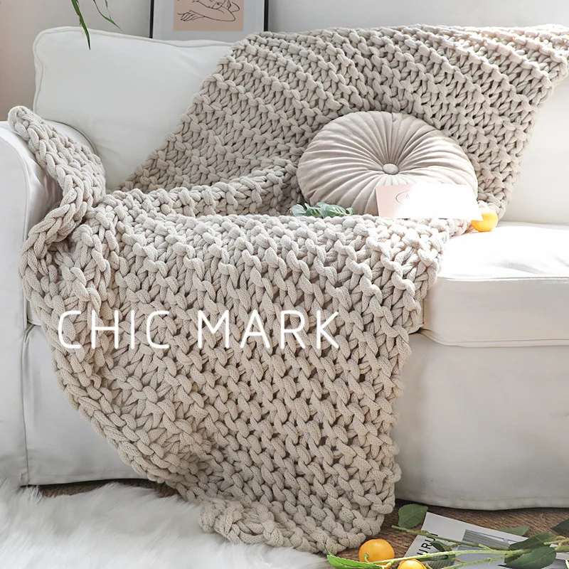 

Ins Style Extra Coarse Yarn Hand Woven Blanket Solid Color Sofa Blanket Cover Home Decor Throw Blanket