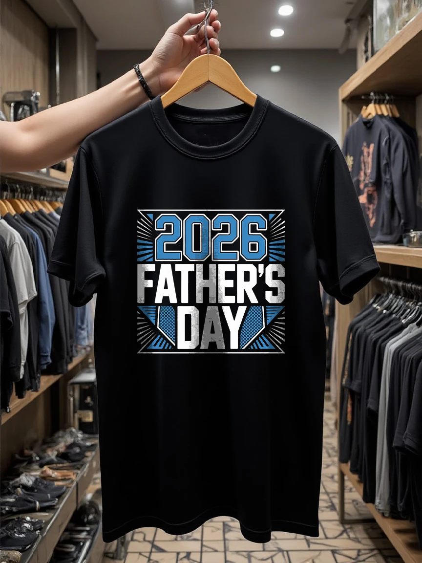 Camiseta de Hombre de Manga Corta, Edición Limitada Día del Padre 2026, Diseño Moderno y Personalizado, Versátil, con Estilo Único, Estilo Europeo y Americano, Corte Casual, Tela Cómoda para un Look Veraniego Elegante