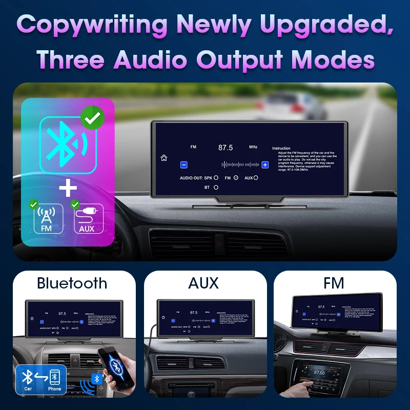Pantalla Carplay Jansite de 10.26 pulgadas para automóvil, grabadora de video, sistema de inteligencia para automóvil con CarPlay inalámbrico y Android Auto, reproductor multimedia de video universal para radio de automóvil, reproductor de video BT AUX FM, cámara de reversa, WIFI 5G, DVR 4K, cámara de tablero, navegación GPS.