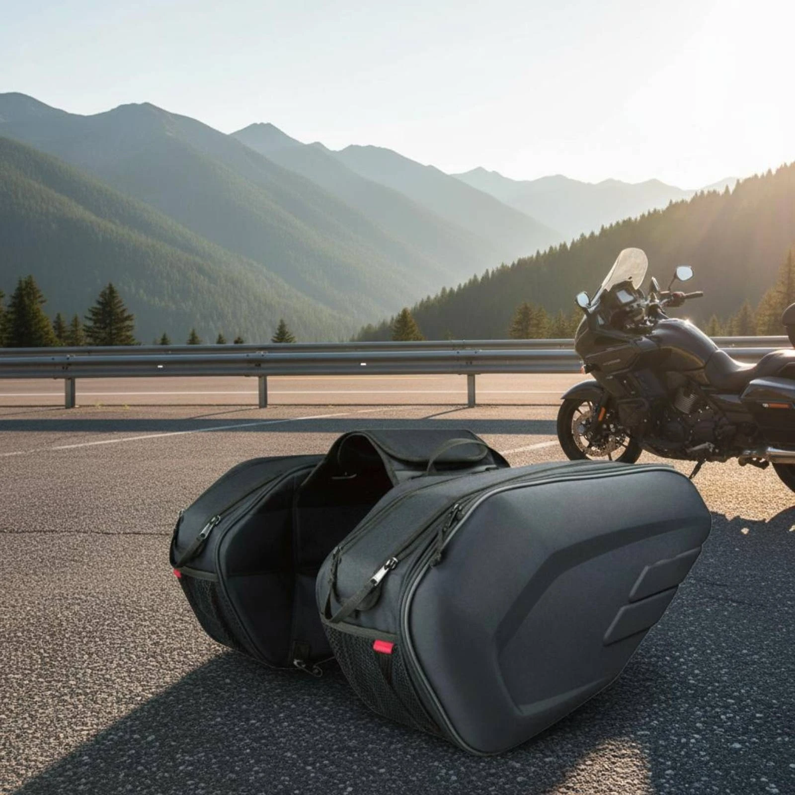 

Zippered Motorcycle Saddle Bags Mesh Side Panels Motorcycle Saddle Bags Bike Storage Included Straps Plastic Inserts